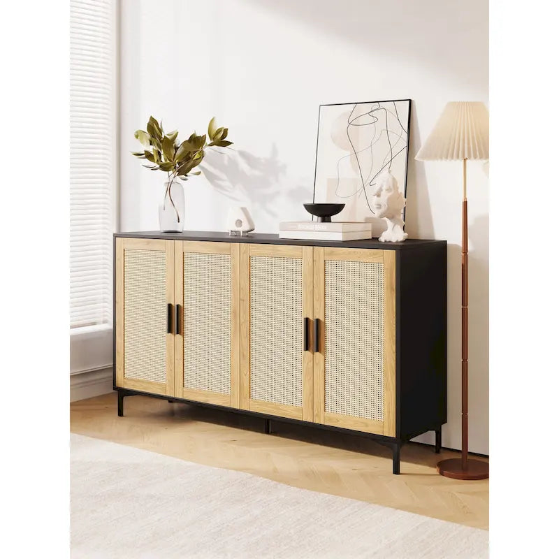 Buffet de cuisine avec portes décorées en rotin