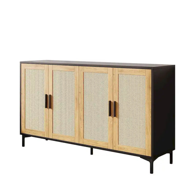 Buffet de cuisine avec portes décorées en rotin