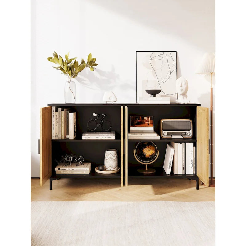 Buffet de cuisine avec portes décorées en rotin