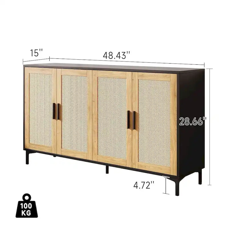 Buffet de cuisine avec portes décorées en rotin
