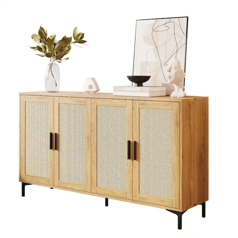 Buffet de cuisine avec portes décorées en rotin
