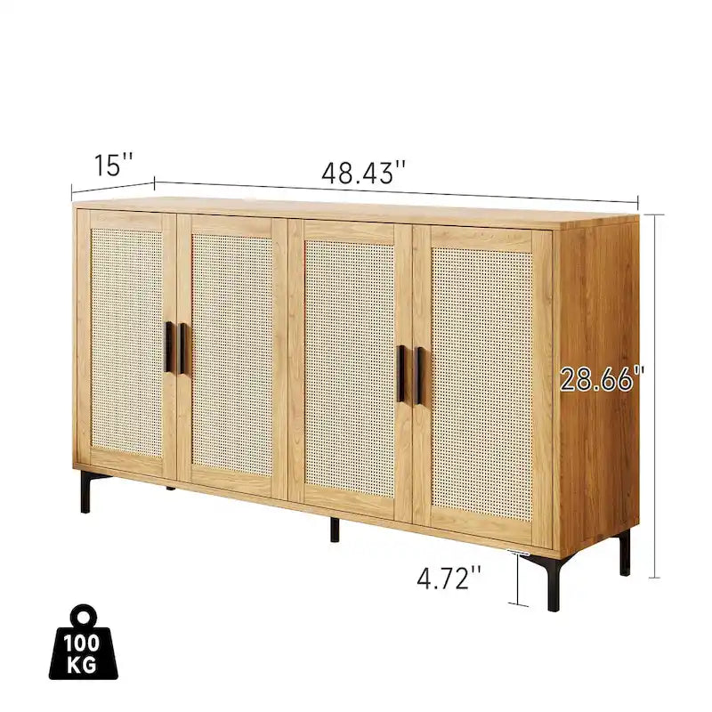 Buffet de cuisine avec portes décorées en rotin