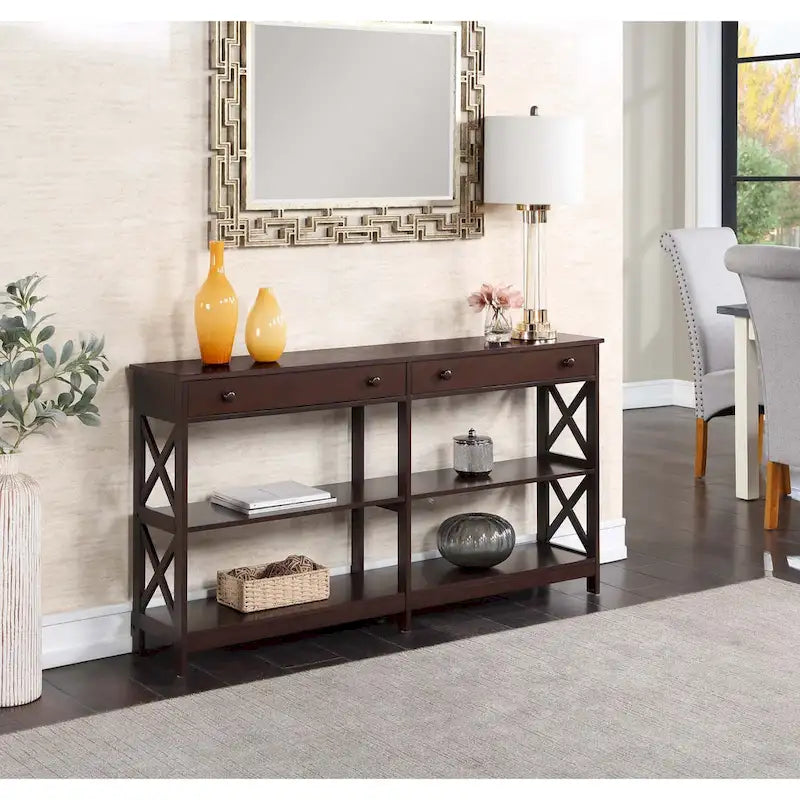 Convenience Concepts Oxford 2 Drawer 60 inch Console Table with Shelves
