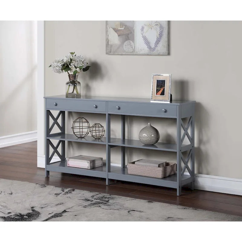 Convenience Concepts Oxford 2 Drawer 60 inch Console Table with Shelves