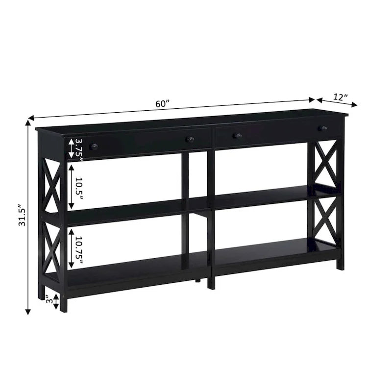 Convenience Concepts Oxford 2 Drawer 60 inch Console Table with Shelves