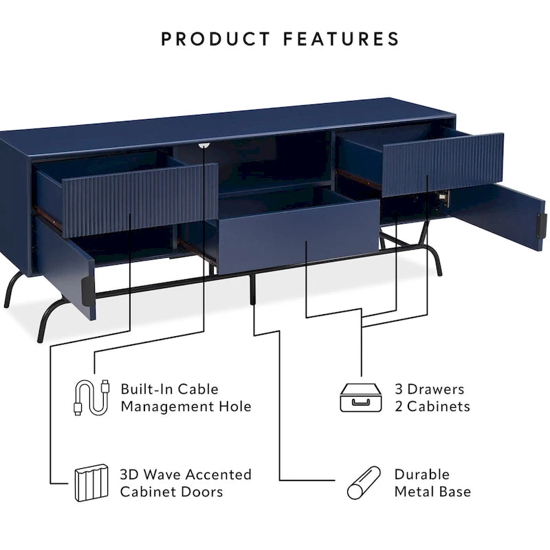 Modern 60-inch 3-Drawer Media Cabinet TV Stand with Cable Hole