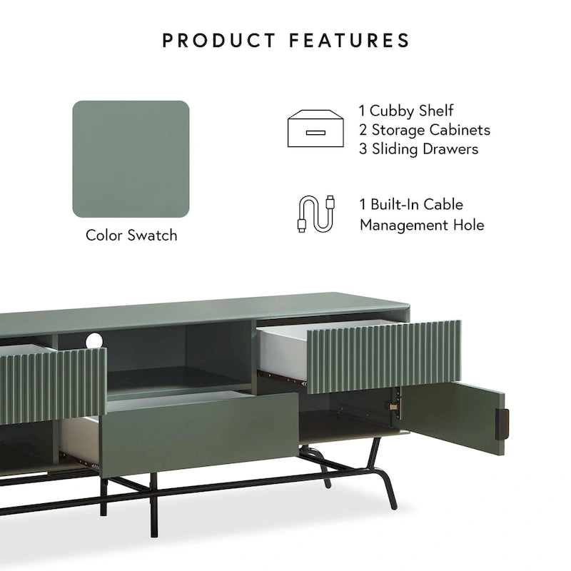 Modern 60-inch 3-Drawer Media Cabinet TV Stand with Cable Hole