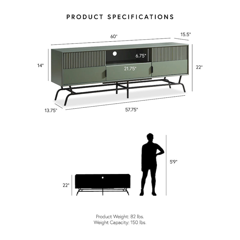 Modern 60-inch 3-Drawer Media Cabinet TV Stand with Cable Hole