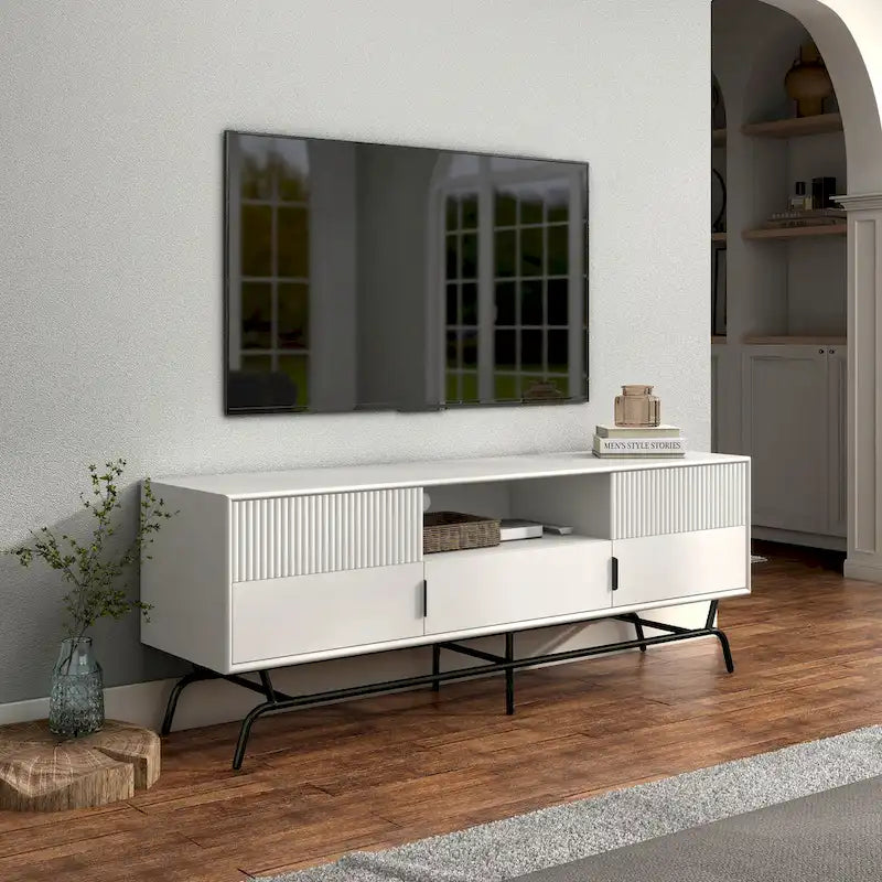 Modern 60-inch 3-Drawer Media Cabinet TV Stand with Cable Hole