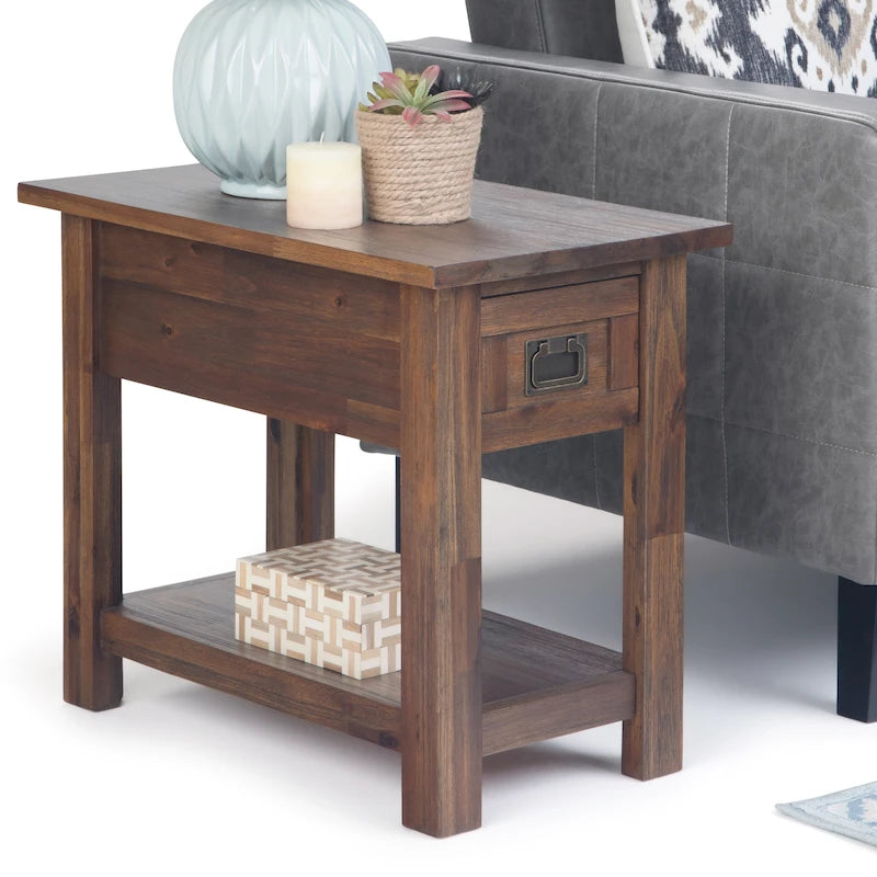 Table d'appoint étroite rectangulaire rustique en BOIS D'ACACIA MASSIF de 14 pouces de large - 14 L x 24 P x 20 H