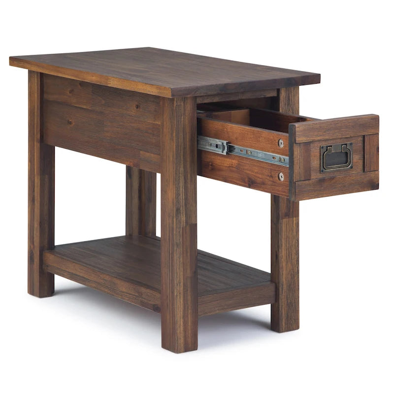 Table d'appoint étroite rectangulaire rustique en BOIS D'ACACIA MASSIF de 14 pouces de large - 14 L x 24 P x 20 H