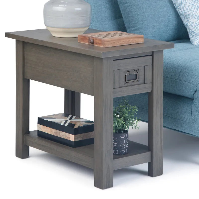 Table d'appoint étroite rectangulaire rustique en BOIS D'ACACIA MASSIF de 14 pouces de large - 14 L x 24 P x 20 H