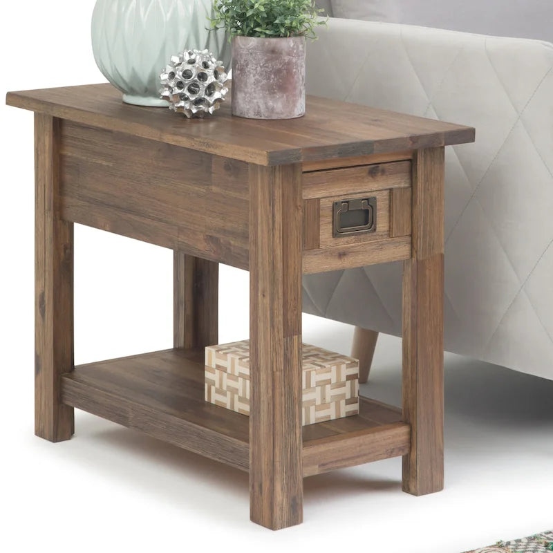 Table d'appoint étroite rectangulaire rustique en BOIS D'ACACIA MASSIF de 14 pouces de large - 14 L x 24 P x 20 H