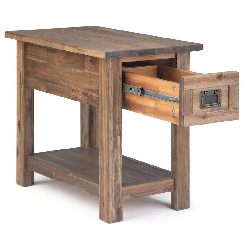 Table d'appoint étroite rectangulaire rustique en BOIS D'ACACIA MASSIF de 14 pouces de large - 14 L x 24 P x 20 H