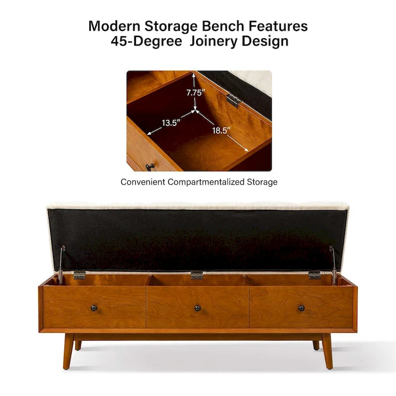 Mid-century Tufted Storage Bench with 45-degree splicing design by