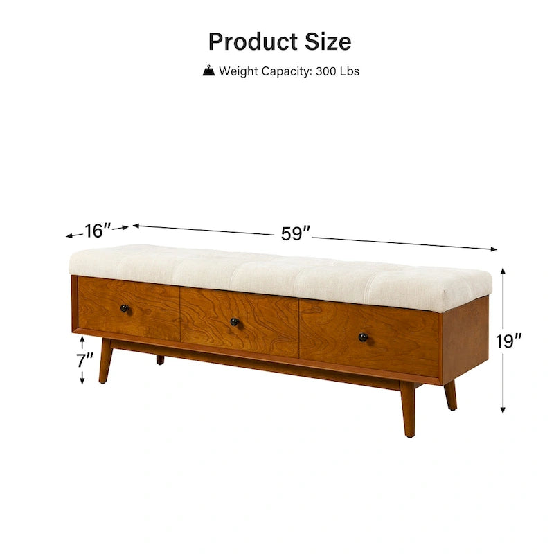 Mid-century Tufted Storage Bench with 45-degree splicing design by