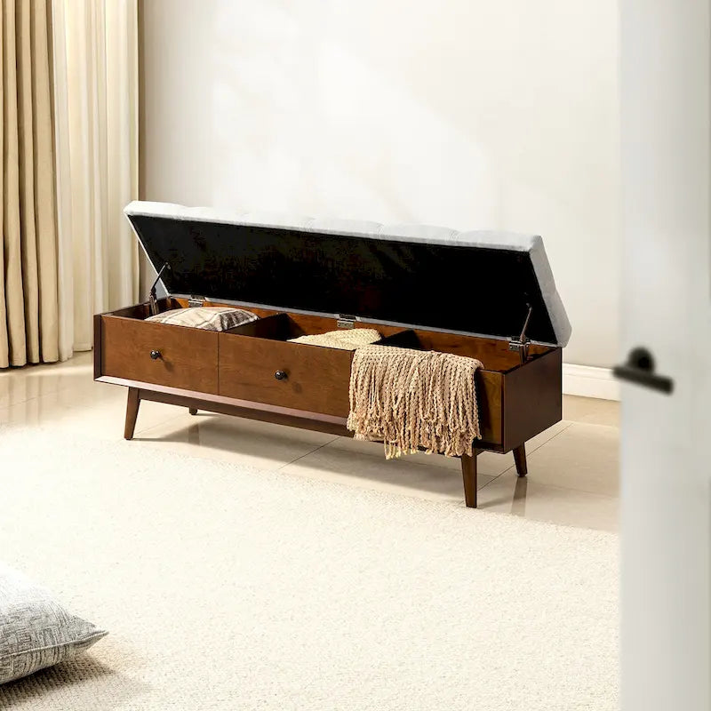 Mid-century Tufted Storage Bench with 45-degree splicing design by