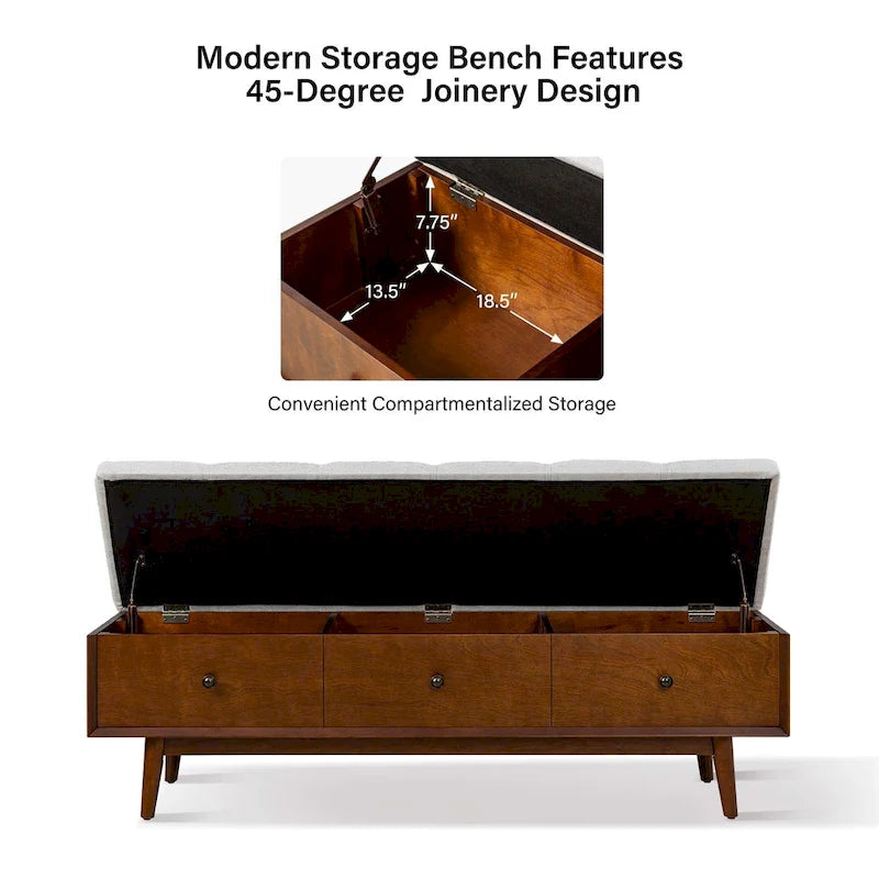 Mid-century Tufted Storage Bench with 45-degree splicing design by