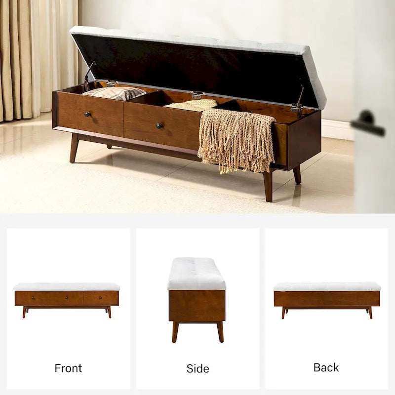 Mid-century Tufted Storage Bench with 45-degree splicing design by