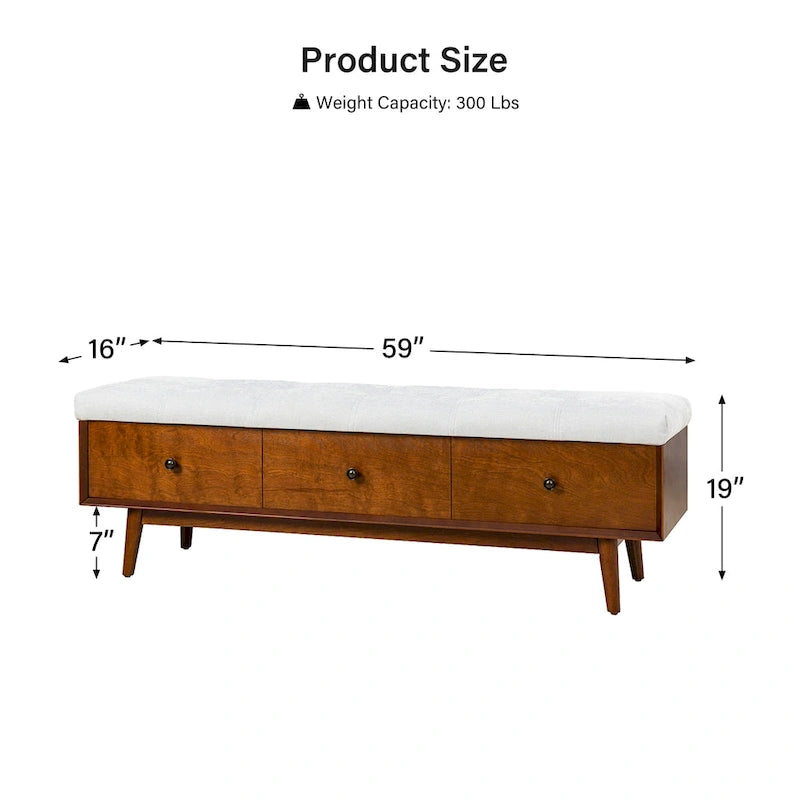 Mid-century Tufted Storage Bench with 45-degree splicing design by
