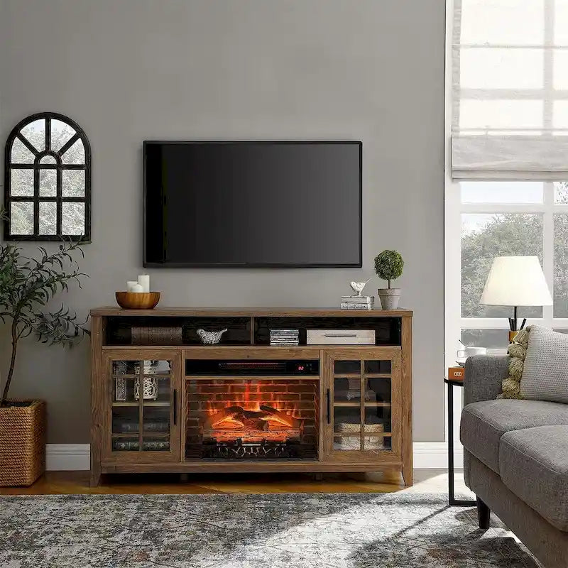 Meuble TV pour téléviseurs jusqu'à 55 pouces avec cheminée électrique