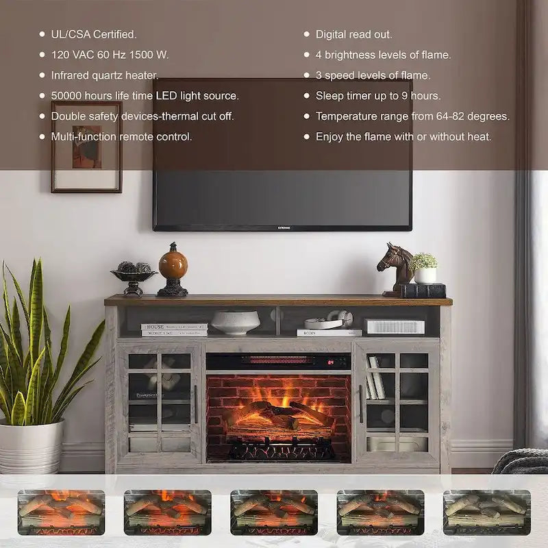 Meuble TV pour téléviseurs jusqu'à 55 pouces avec cheminée électrique