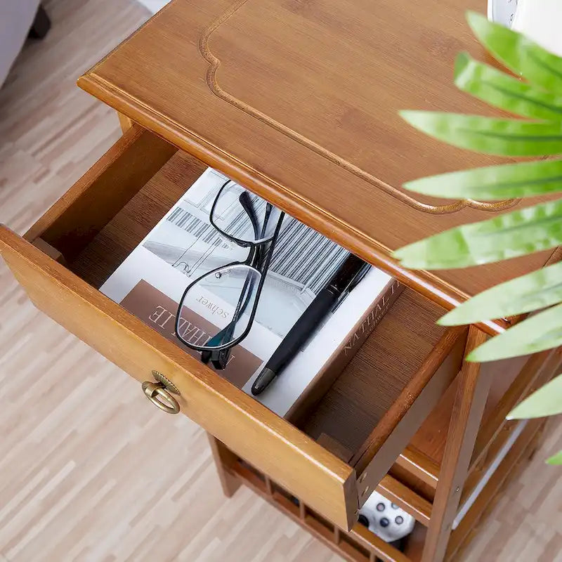 Table d'appoint en bois massif avec rangement