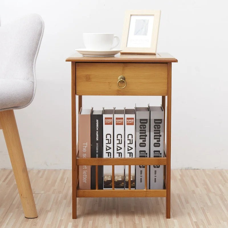 Table d'appoint en bois massif avec rangement