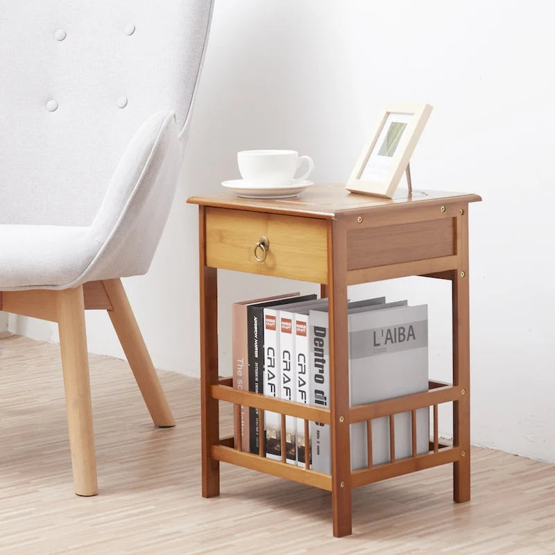 Table d'appoint en bois massif avec rangement