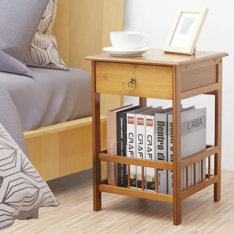 Table d'appoint en bois massif avec rangement