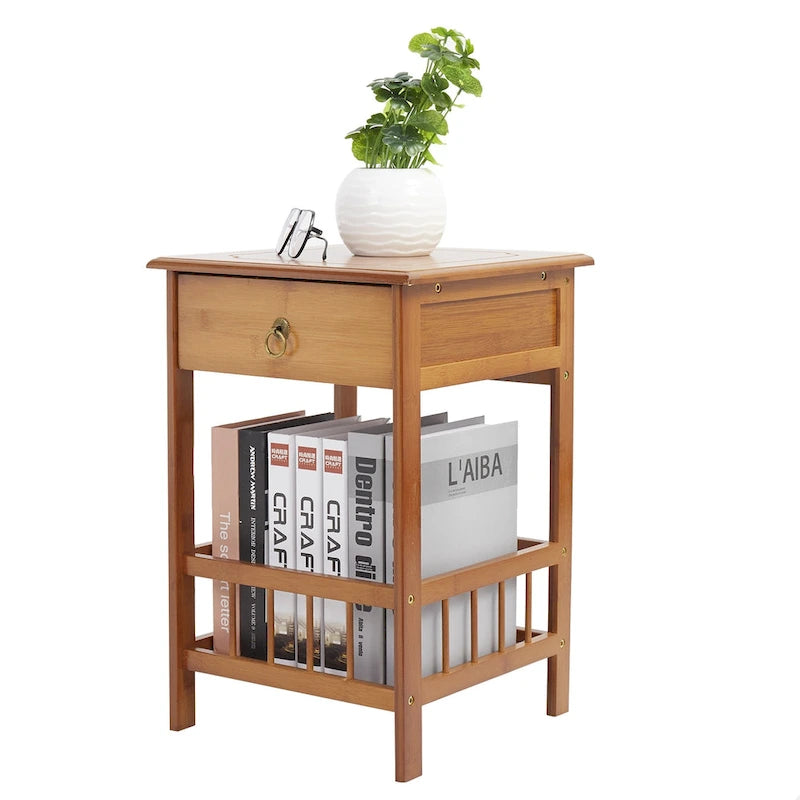Table d'appoint en bois massif avec rangement
