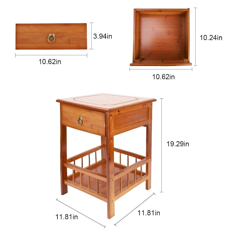 Table d'appoint en bois massif avec rangement