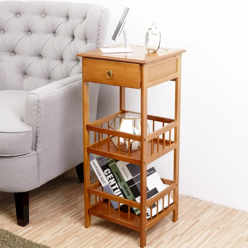 Table d'appoint en bois massif avec rangement