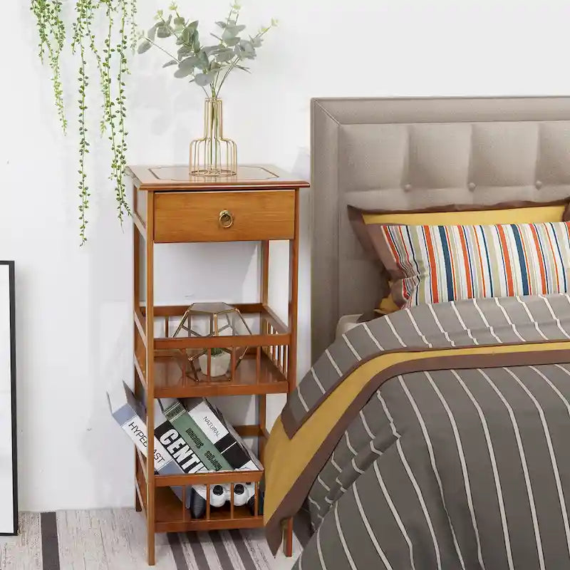 Table d'appoint en bois massif avec rangement