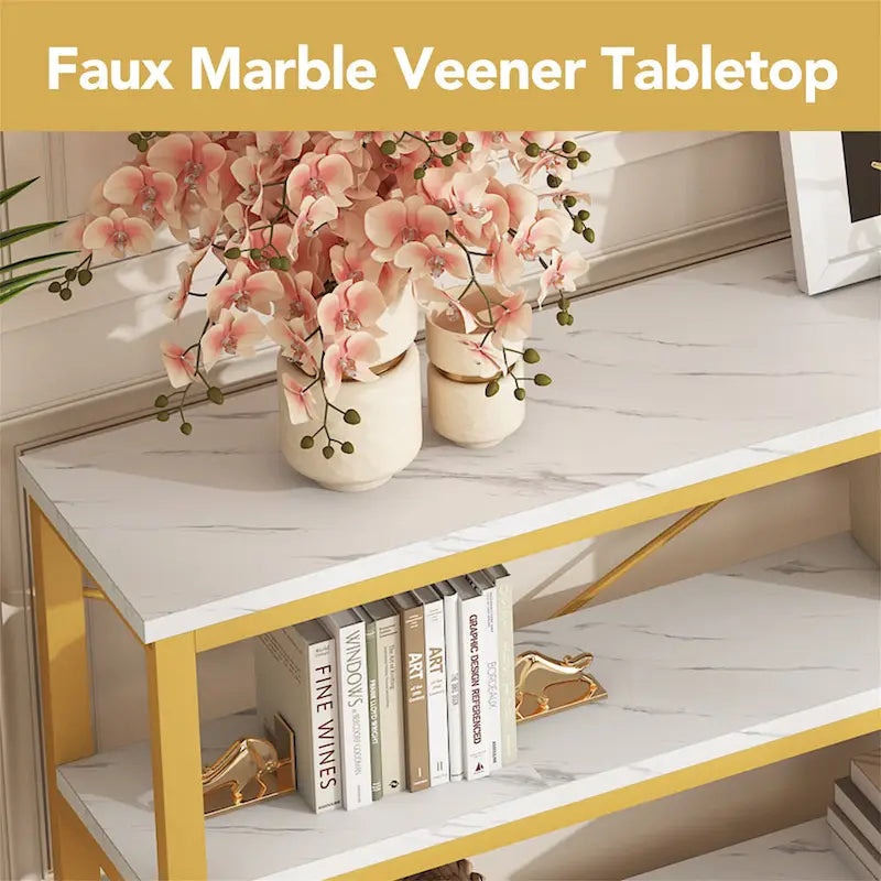 Extra Long Console Sofa Table with Metal Frame for Entrance, 3 Tiers TV Stand