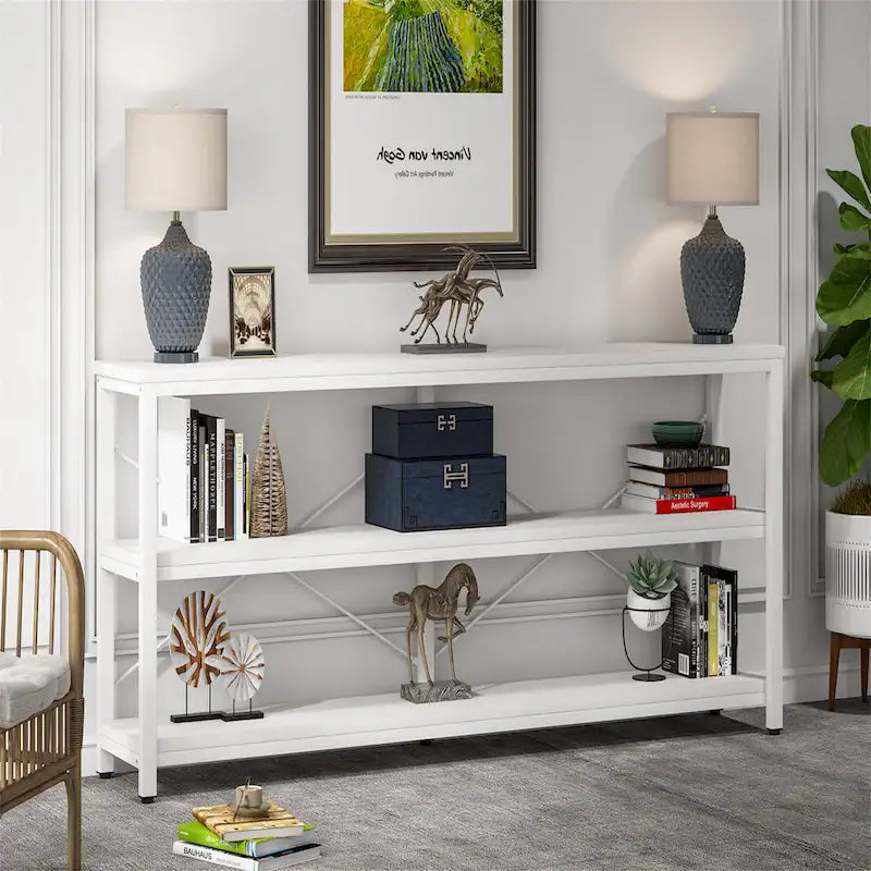 Extra Long Console Sofa Table with Metal Frame for Entrance, 3 Tiers TV Stand