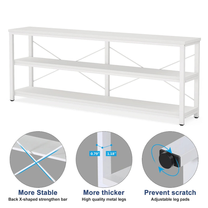 Extra Long Console Sofa Table with Metal Frame for Entrance, 3 Tiers TV Stand