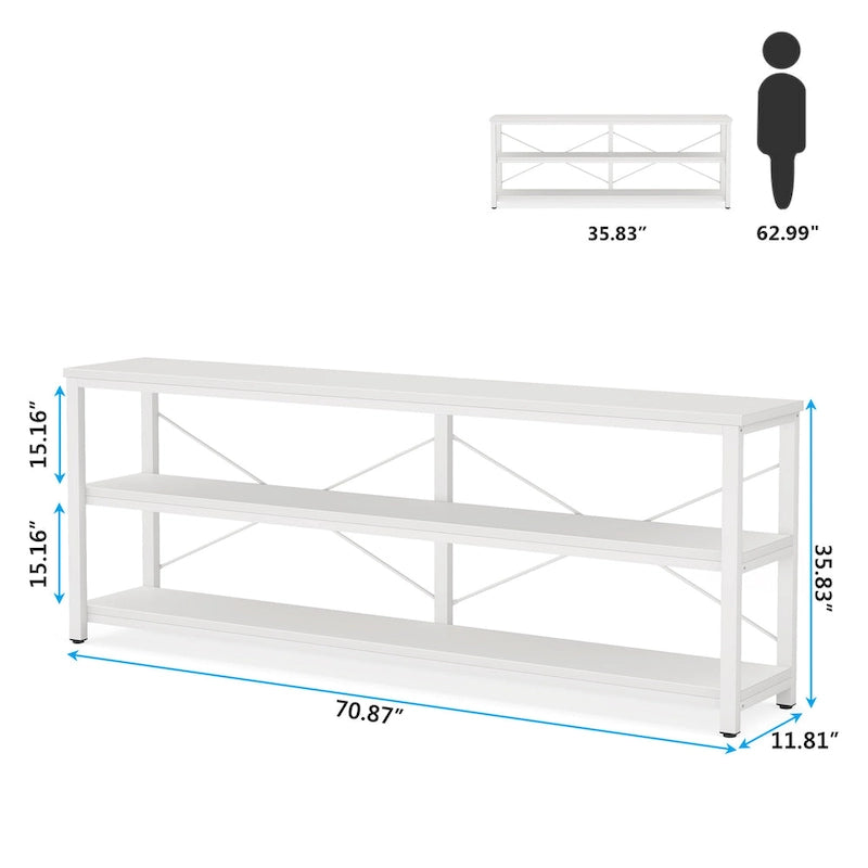 Extra Long Console Sofa Table with Metal Frame for Entrance, 3 Tiers TV Stand