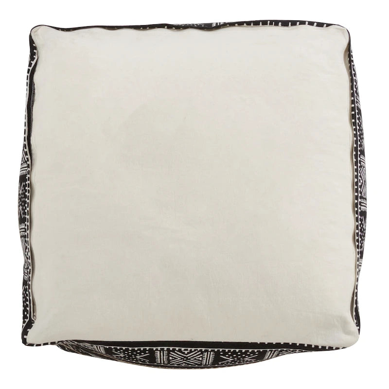 Pouf de sol avec motif en tissu bogolan foncé