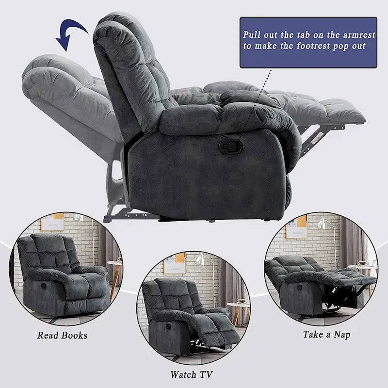 Fauteuil inclinable manuel en tissu et canapé simple