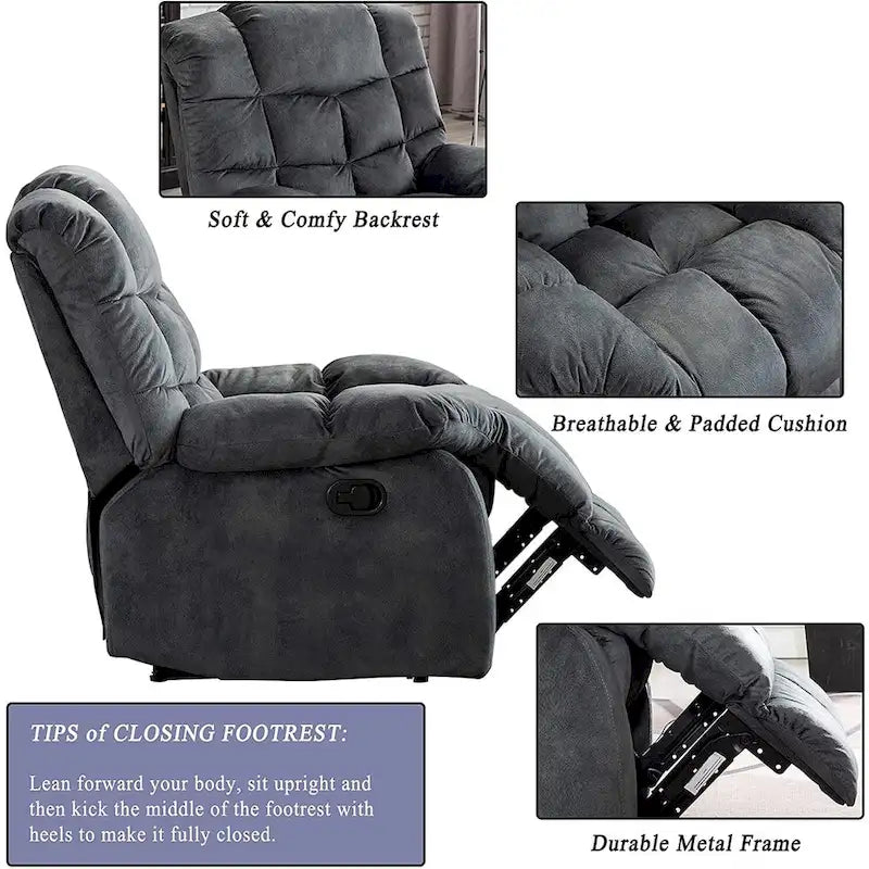 Fauteuil inclinable manuel en tissu et canapé simple
