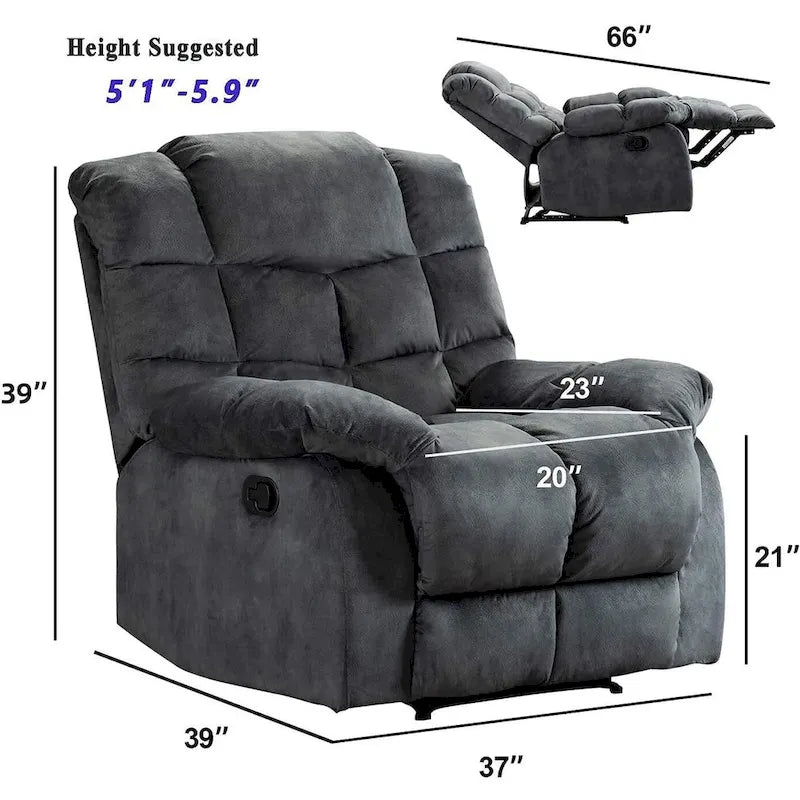 Fauteuil inclinable manuel en tissu et canapé simple