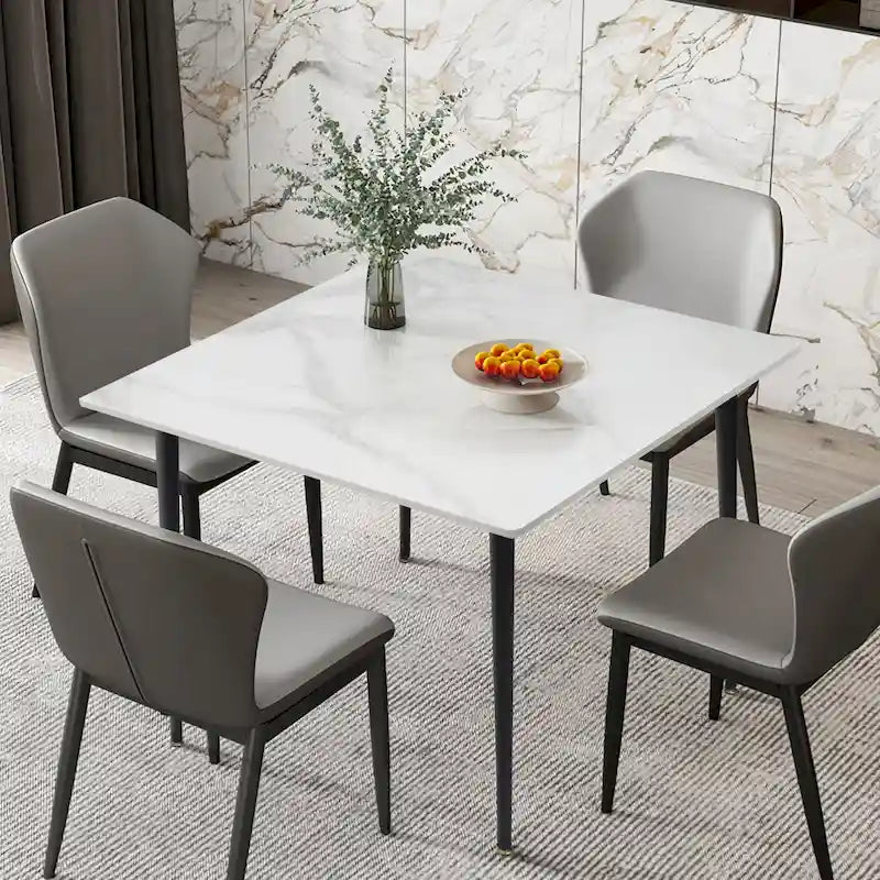 Table à manger de cuisine moderne en ardoise avec plateau en pierre frittée et pieds en métal (table uniquement) - 80x80x76 cm
