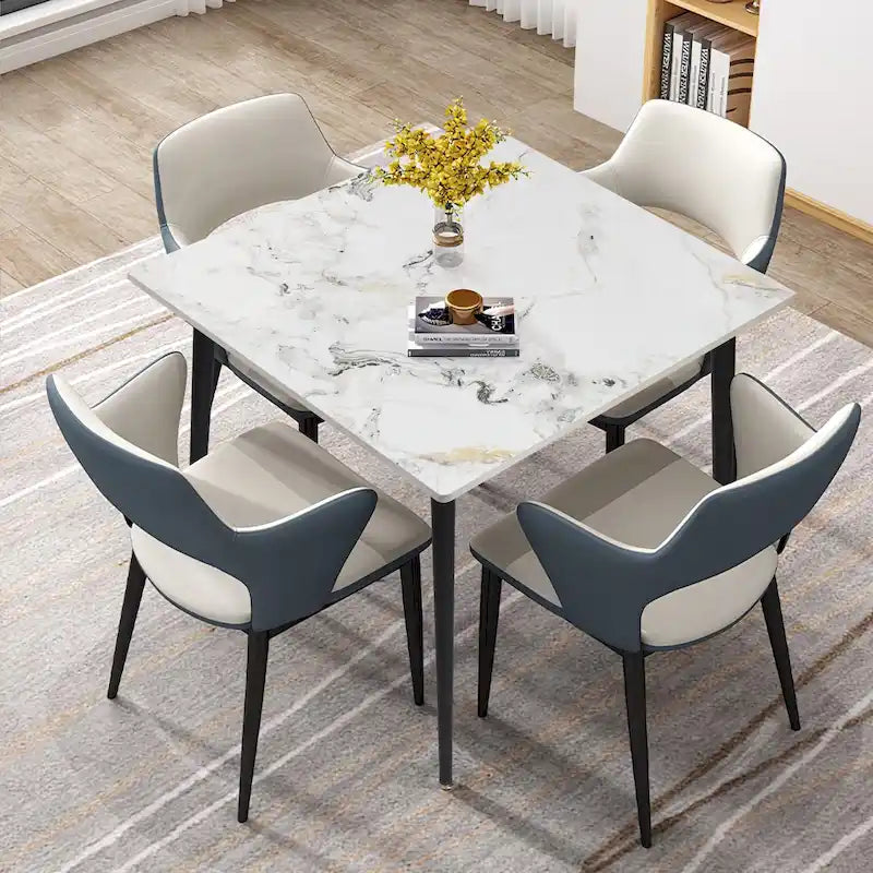 Table à manger de cuisine moderne en ardoise avec plateau en pierre frittée et pieds en métal (table uniquement) - 80x80x76 cm