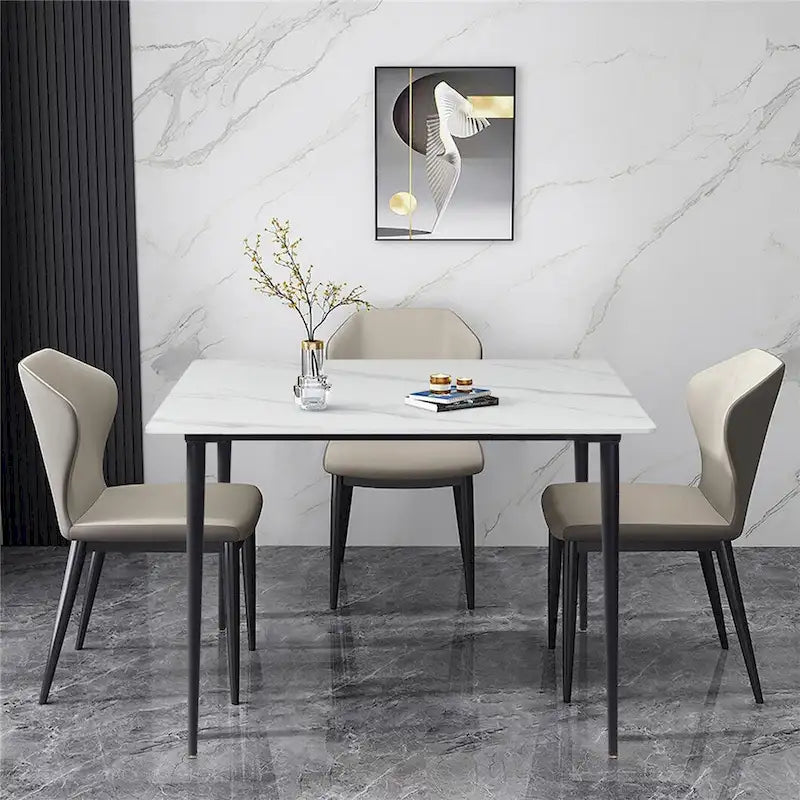 Table à manger de cuisine moderne en ardoise avec plateau en pierre frittée et pieds en métal (table uniquement) - 80x80x76 cm
