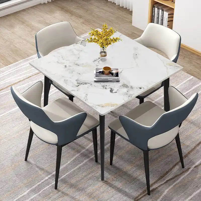 Table à manger de cuisine moderne en ardoise avec plateau en pierre frittée et pieds en métal (table uniquement) - 80x80x76 cm