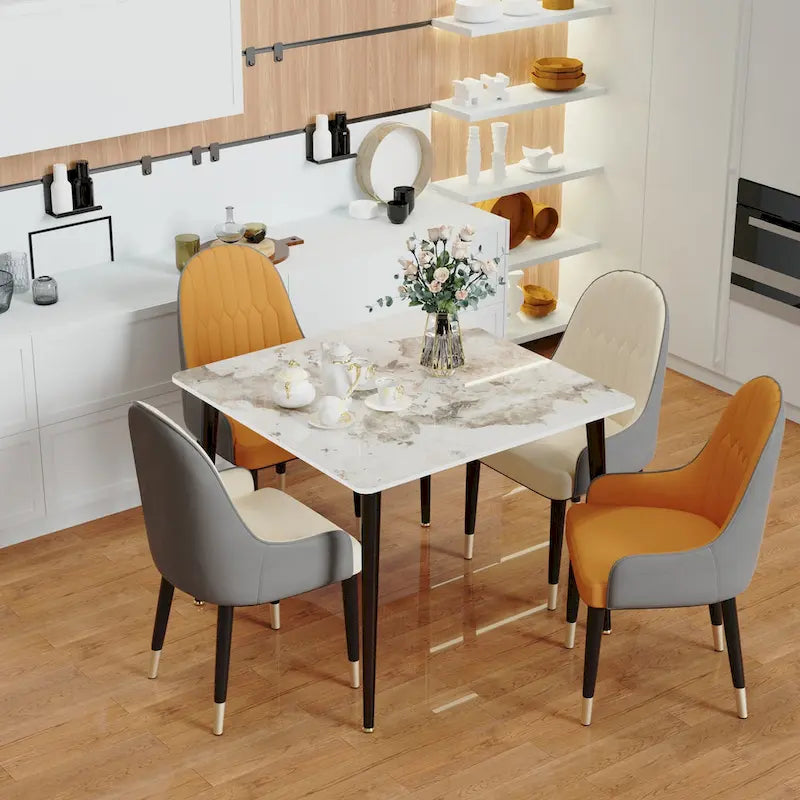 Table à manger de cuisine moderne en ardoise avec plateau en pierre frittée et pieds en métal (table uniquement) - 80x80x76 cm
