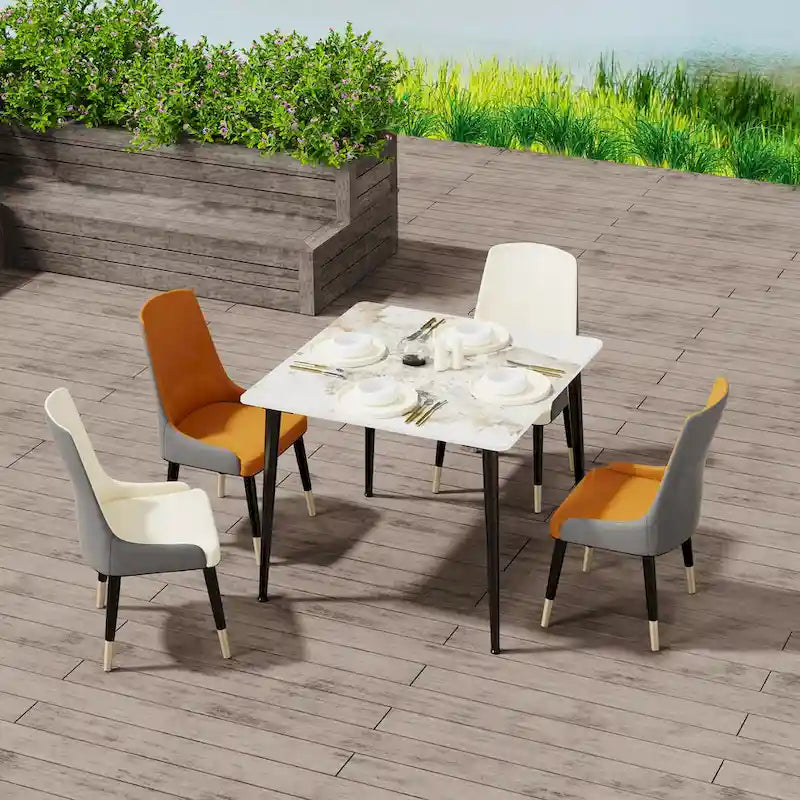 Table à manger de cuisine moderne en ardoise avec plateau en pierre frittée et pieds en métal (table uniquement) - 80x80x76 cm
