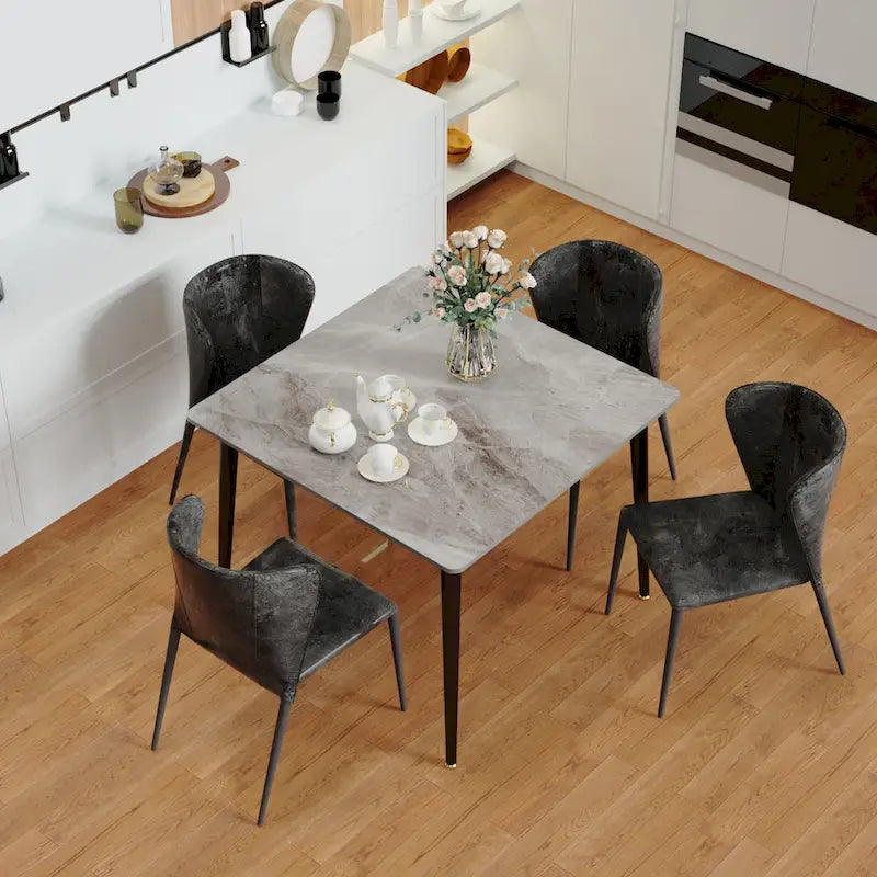 Table à manger de cuisine moderne en ardoise avec plateau en pierre frittée et pieds en métal (table uniquement) - 80x80x76 cm
