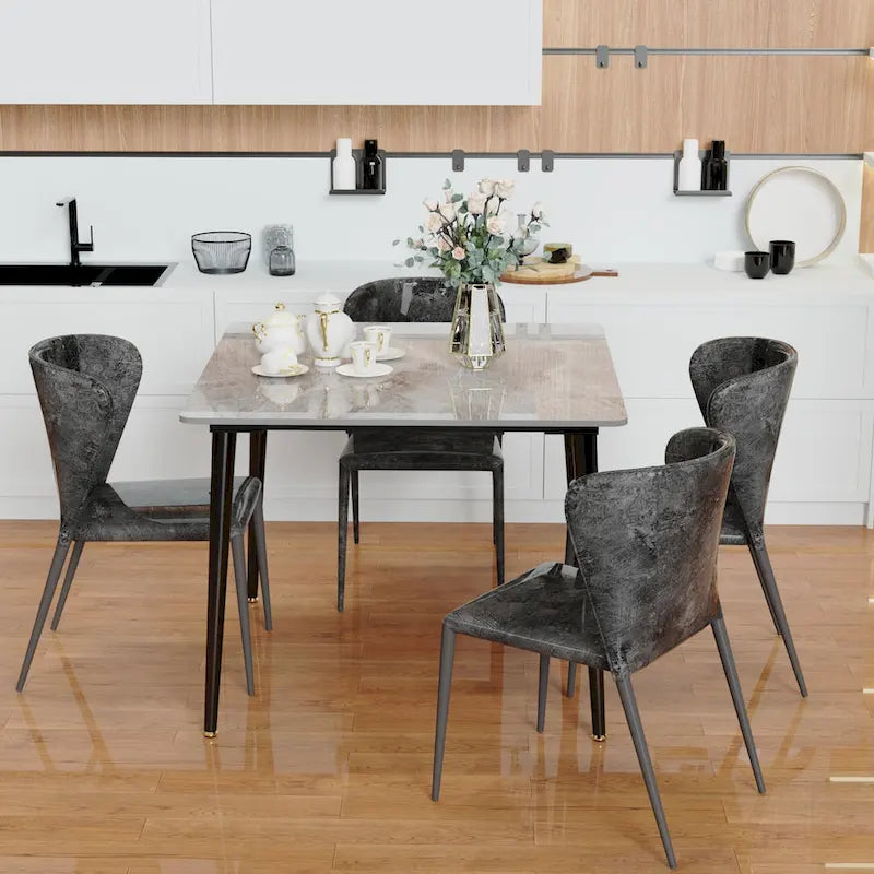 Table à manger de cuisine moderne en ardoise avec plateau en pierre frittée et pieds en métal (table uniquement) - 80x80x76 cm